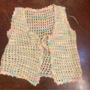 Ladies Handmade Vintage Crocheted Pastel Sweater Vest